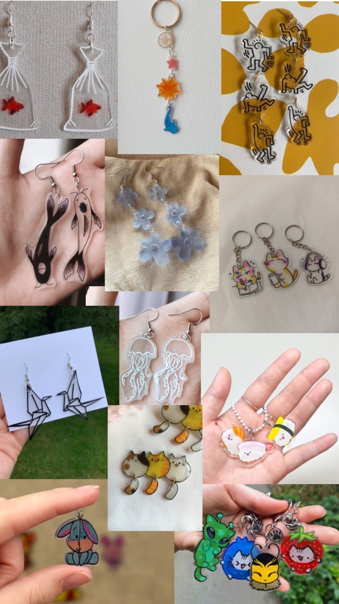 Diseña tus pendientes o llavero de plástico mágico.